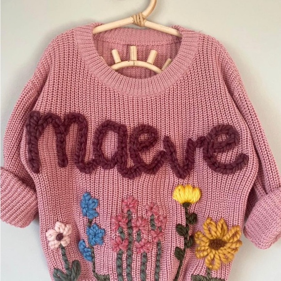 Custom name sweater- knitting  sweater on we do custom hand embroidery - Picture 3 of 6